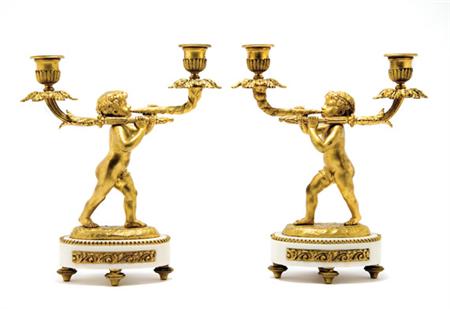 Lot image - Pair of Louis XVI Style Gilt-Bronze Figural Two-Light Candelabra