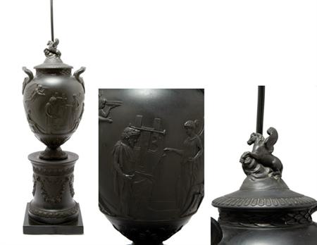 Lot image - Wedgwood Black Jasper Ware Covered Vase