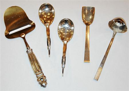 Lot image - Miscellaneous Group of Georg Jensen Sterling Silver Flatware and Flatware Serving Pieces
