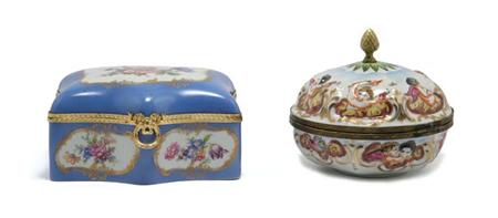 Lot image - Two French Gilt-Metal Mounted and Gilt Decorated Porcelain Boxes