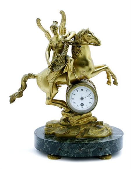 Lot image - Empire Style Gilt-Bronze Mantel Clock