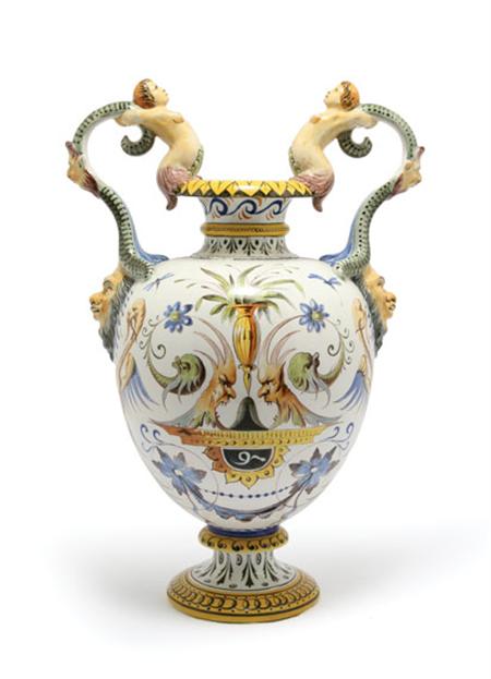 Lot image - Ginori Maiolica Footed Urn
