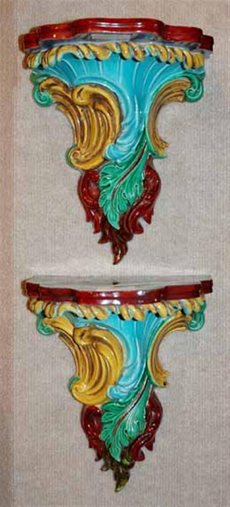 Lot image - Pair of Royal Worcester Majolica Wall Brackets