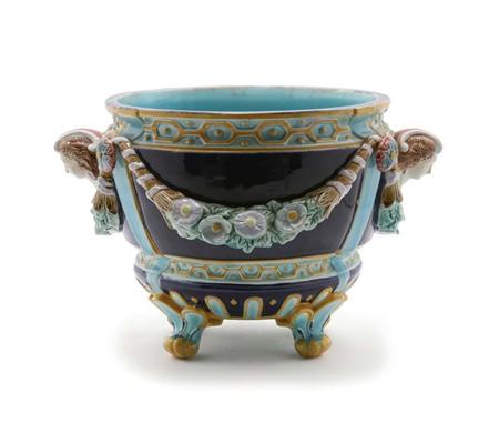 Lot image - English Majolica Cobalt and Turquoise Ground Jardiniere