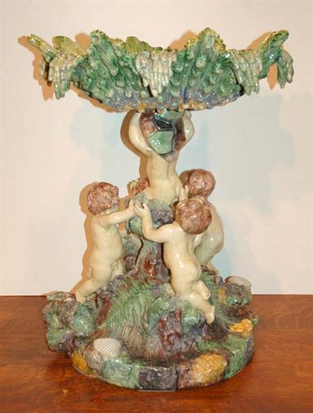 Lot image - French Majolica Figural Centerpiece