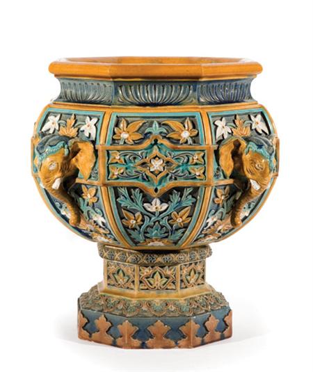 Lot image - Doulton Lambeth Majolica Glazed Stoneware Jardiniere