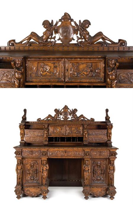 Lot image - North Italian Renaissance Style Carved Walnut Desk