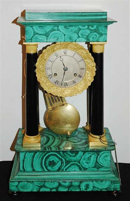 Lot image - Painted Faux Malachite Portico Clock