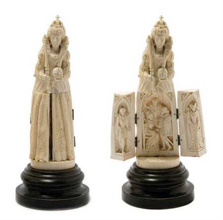 Lot image - Continental Carved Ivory Figural Triptych