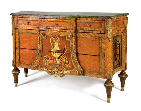 Lot image - Louis XVI Style Gilt-Metal Mounted Parquetry Inlaid Walnut Commode