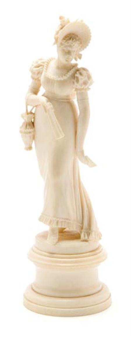 Lot image - Continental Carved Ivory Figure of a Victorian Lady