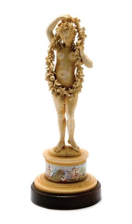 Lot image - Continental Carved Ivory Figure of a Female