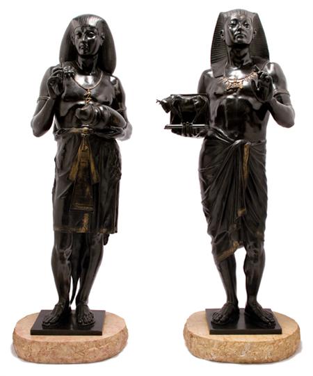 Lot image - Pair of Gilt and Patinated-Bronze Figures of Ancient Egyptians