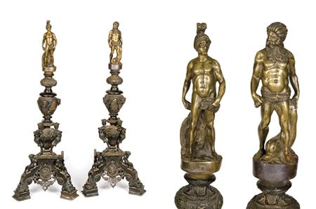 Lot image - Pair of Renaissance Style Bronze Andirons