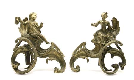Lot image - Pair of Louis XV Style Gilt-Bronze Figural Chenets