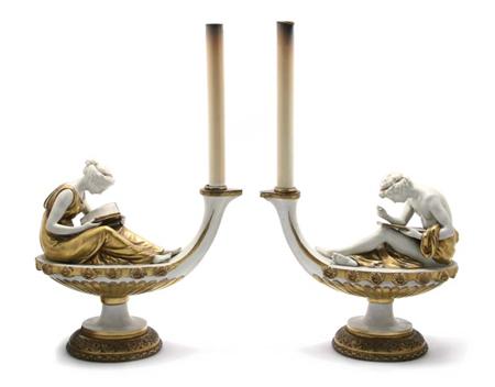 Lot image - Pair of Gilt-Metal Mounted Paris Porcelain Figural Lamps