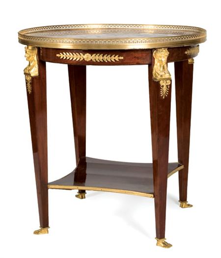 Lot image - Empire Style Gilt-Metal Mounted Mahogany Bouillotte Table
