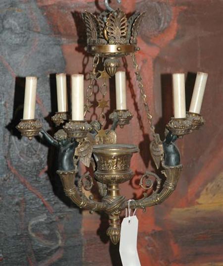 Lot image - Empire Style Gilt and Patinated-Bronze Seven-Light Chandelier