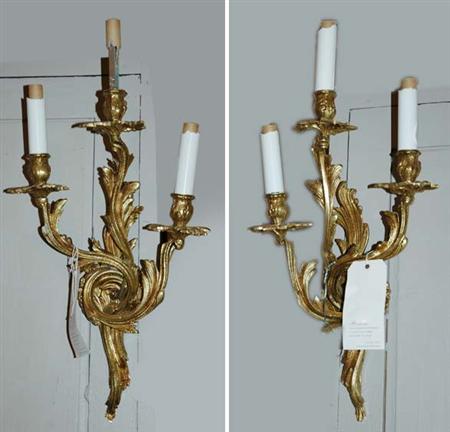 Lot image - Pair of Louis XV Style Gilt-Metal Three-Light Sconces