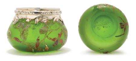 Lot image - Galle Silver Mounted Gilt, Etched and Enameled Glass Vase