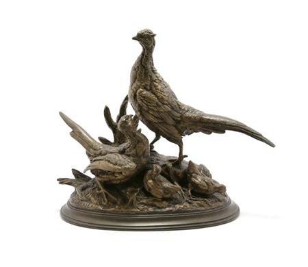 Lot image - Gilt-Bronze Group of Pheasants