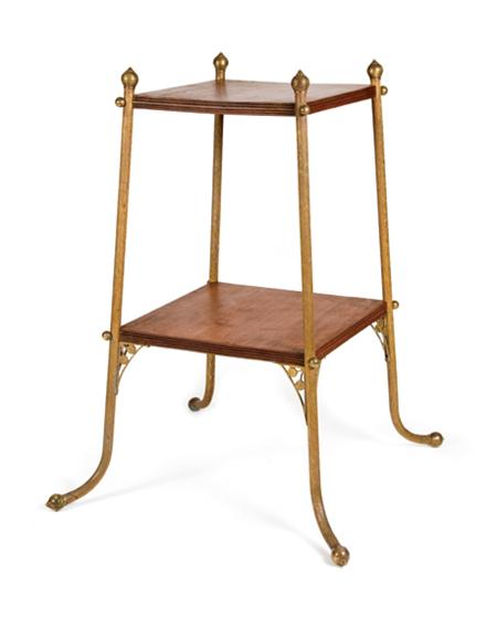 Lot image - Aesthetic Movement Mahogany Stained Wood and Gilt-Bronze Two-Tier Side Table