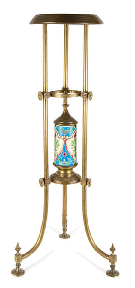 Lot image - Aesthetic Movement Brass and Art Pottery Pedestal