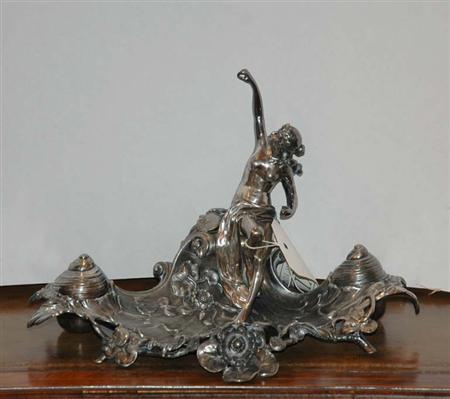 Lot image - Art Nouveau Pewter Figural Inkstand