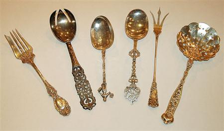 Lot image - Miscellaneous Group of Continental, American and Peruvian Silver Flatware Serving Articles