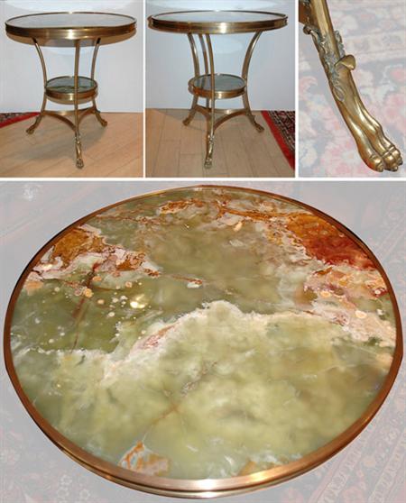 Lot image - Pair of Empire Style Gilt-Metal and Green Onyx Gueridons