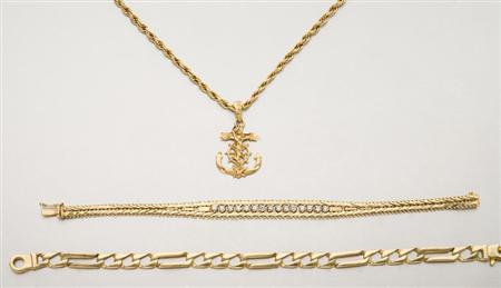 Lot image - Gold and Diamond Bracelet and Assorted Gold and Metal Jewelry