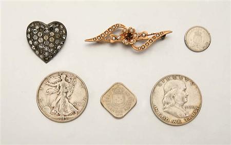 Lot image - Two Pins and Group of Assorted U.S. and Foreign Coins