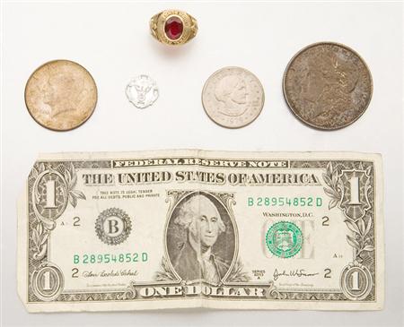 Lot image - Assorted U.S. Coins and Currency and Group of Assorted Jewelry