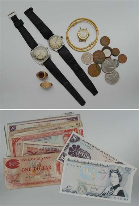 Lot image - Assorted Group of U.S. Coins, U.S. and Foreign Currency, Stamps and Jewelry