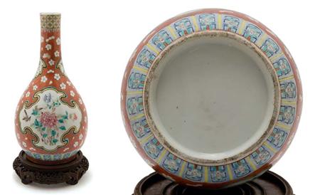 Lot image - Chinese Famille Rose Glazed Porcelain Bottle Vase