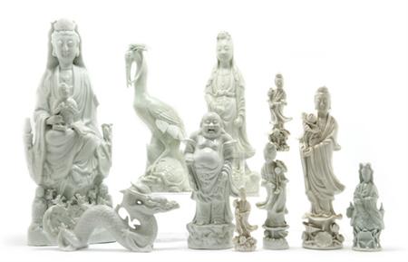 Lot image - Group of Ten Chinese Blanc de Chine Porcelain Figural Articles