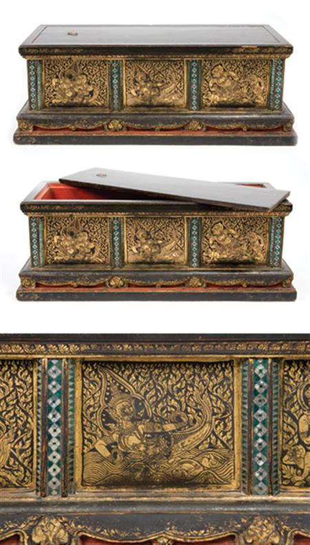 Lot image - Thai Gilt, Red and Black Lacquer Document Box