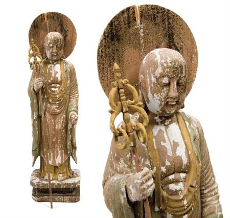 Lot image - Japanese Painted Wood Figure of Jizu