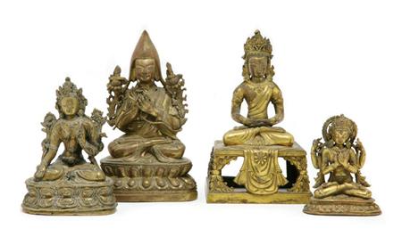 Lot image - Group of Four Tibetan Gilt-Bronze Figures