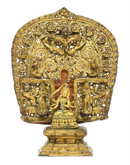 Lot image - Tibetan Gilt Hammered Bronze Backplate