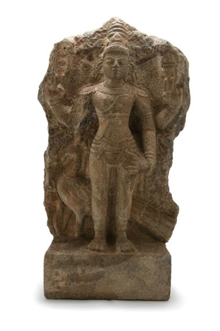 Lot image - South Indian Granite Sculpture of Kartikkeya with a Peacock
