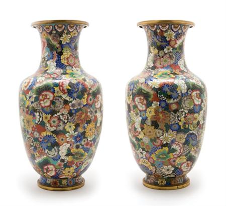 Lot image - Pair of Chinese Millefleur Cloisonne Vases