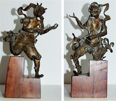 Lot image - Two Japanese Gilt-Bronze Attendants