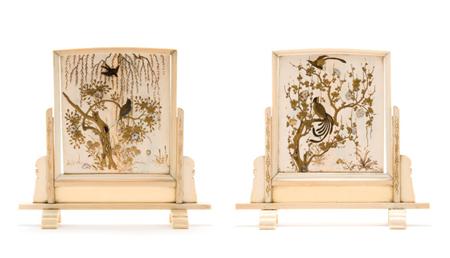 Lot image - Japanese Ivory Covered Box; Together with a Shibayama Table Screen