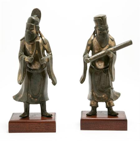 Lot image - Two Gilt-Bronze Figures of Officials