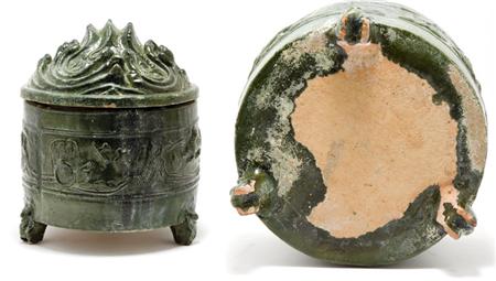 Lot image - Chinese Green Glazed Pottery Mountain-Form Censer