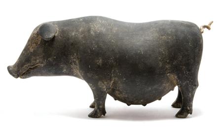 Lot image - Chinese Black Pottery Pregnant Sow