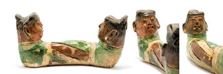 Lot image - Chinese Sancai Glazed Pottery Figural Pillow