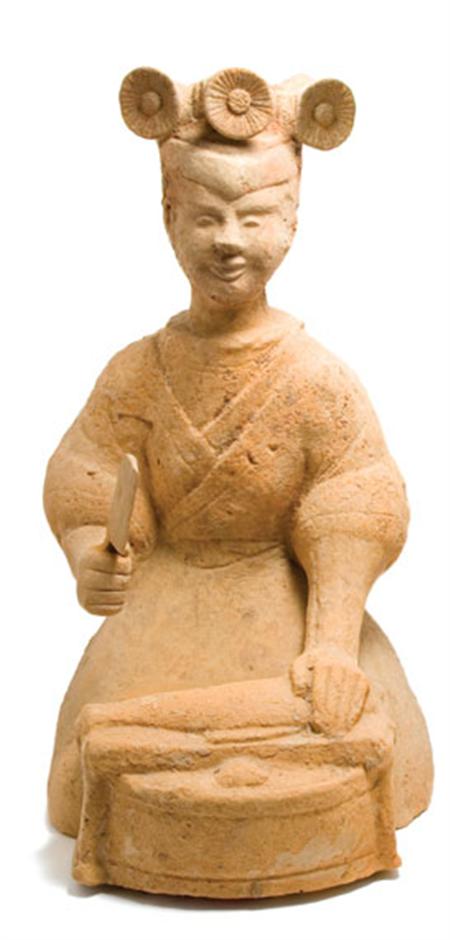 Lot image - Chinese Red Pottery Figure of a Woman Preparing Fish