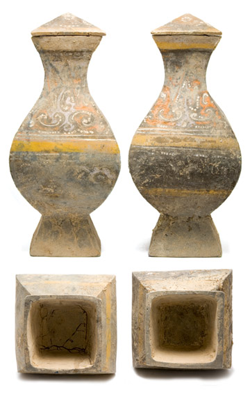 Lot image - Pair of Chinese Painted Pottery Vases